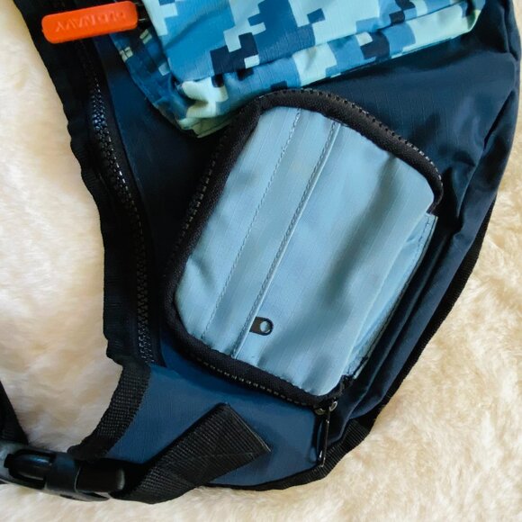 Y2K Old Navy Blue Camouflage Crossbody Sling Backpack Rave Bag Vintage - Picture 3 of 8